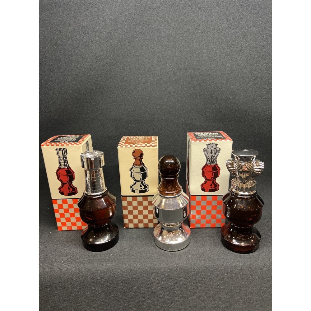 Vintage Avon 3 Chess Pieces The Pawn Brown The Queen The Rook Aftershave New